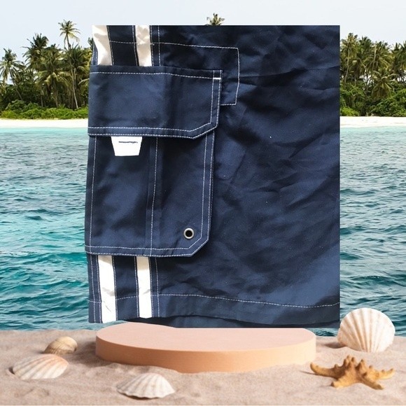 New Open Ocean Trails Trunks Navy & White Pockets Drawstring Size XL - Picture 3 of 8